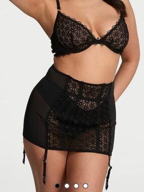 Victoria's Secret Black Satin Lace Garter Skirt